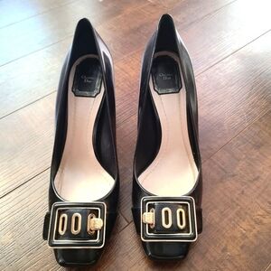 Vintage Dior Leather Buckle Embellished square toe pumps - authentic